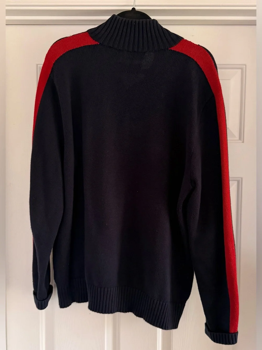 Polo by Ralph Lauren Vintage Men’s Navy Quarter-Zip Sweater with Red Trim Sz L